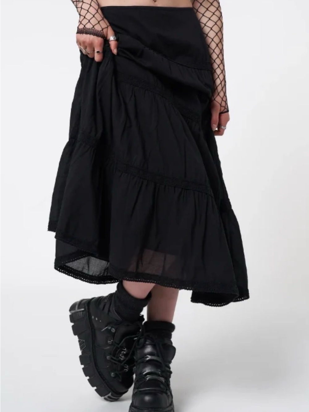 Minga London Raven Ruffle Black Maxi Midi Skirt Small 4